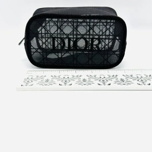 3691 DIOR BLACK MESH POUCH COSMETIC BAG - Picture 5 of 6